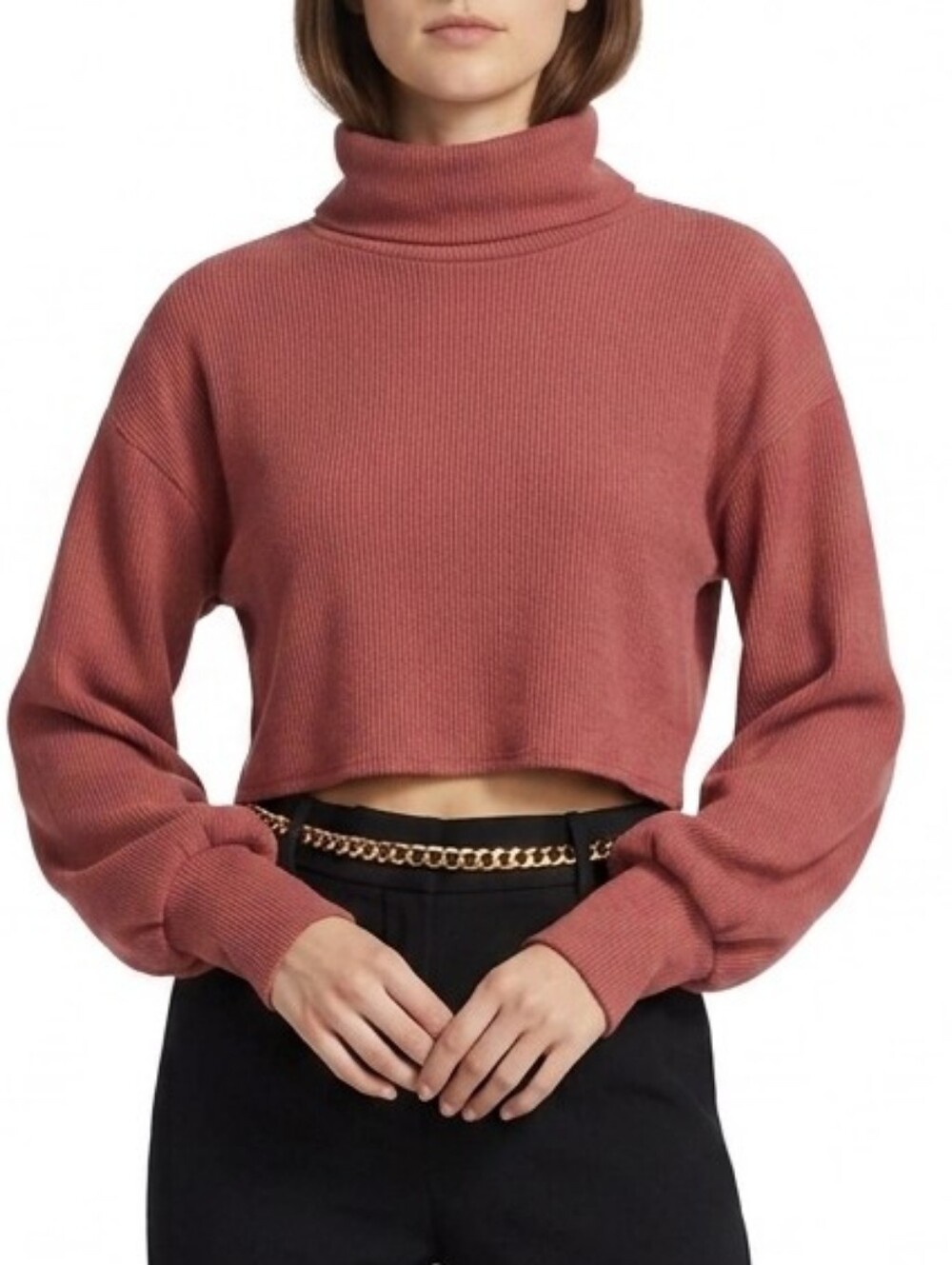 Polly Cropped Turtleneck Sweater in Dusty Rose